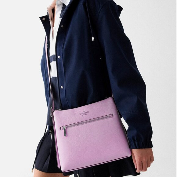 New Kate Spade 454 Large Swingpack Buckle Crossbody Pebble Leather Wisteria - Picture 2 of 4